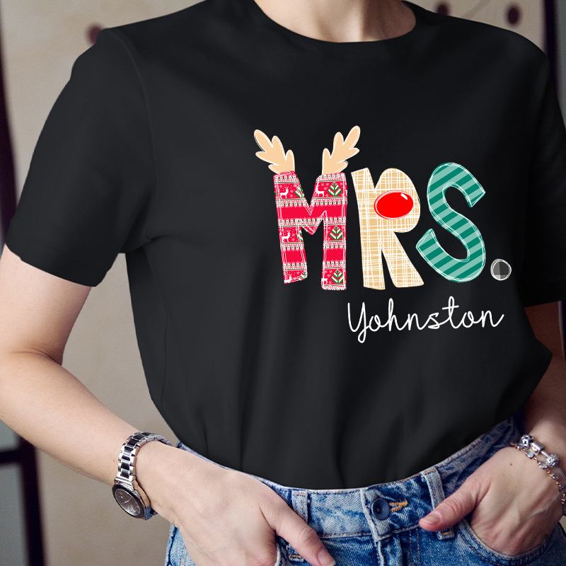 Personalized Christmas Classic Pattern Teacher Name Teacher T-Shirt