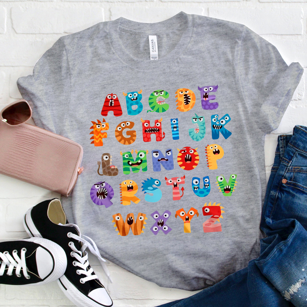 Cute Halloween Monster Alphabet School  T-Shirt