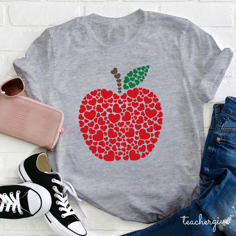 An Apple Made Of Love Heart Teacher T-Shirt