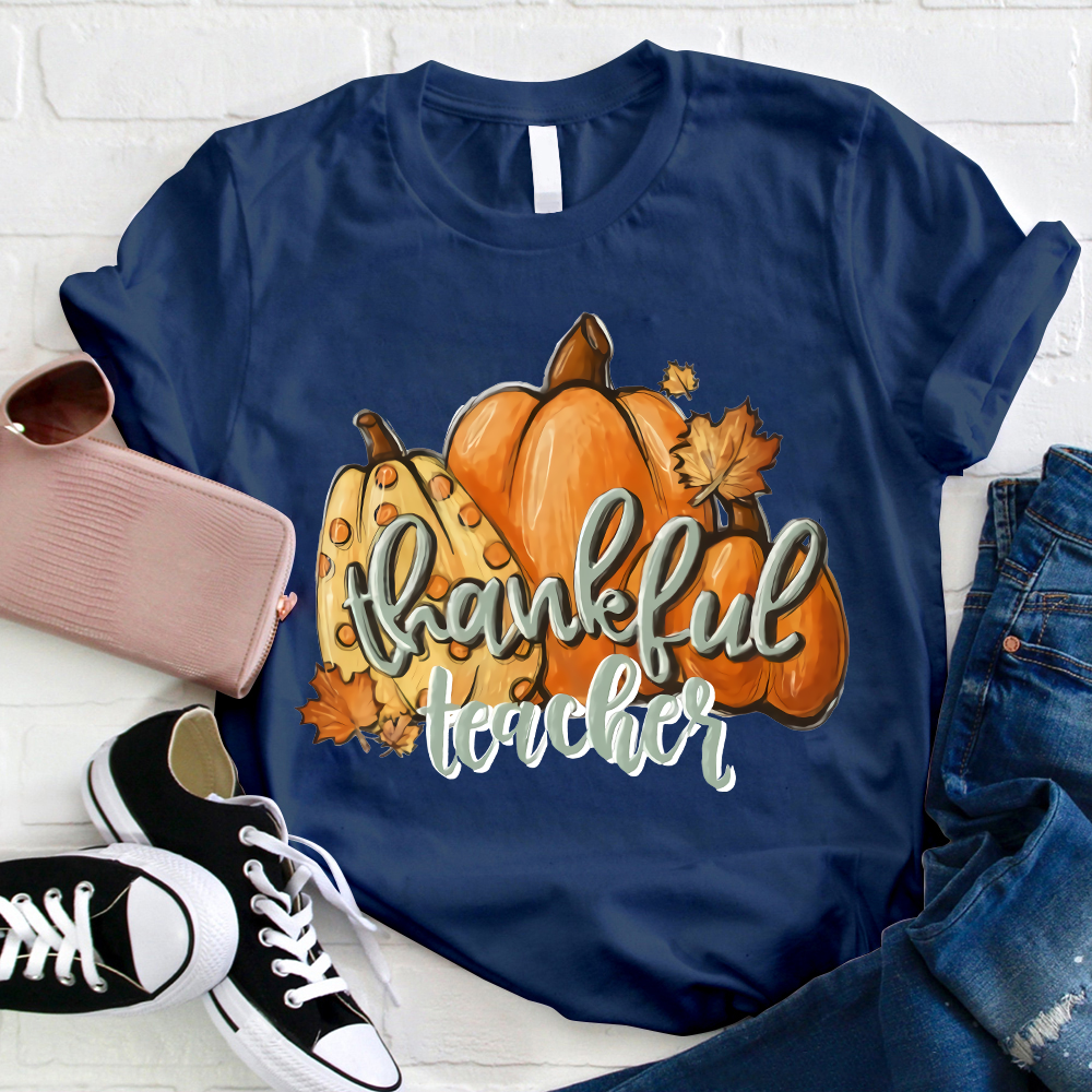 Autumn Pumpkin Thankful Teacher T-Shirt