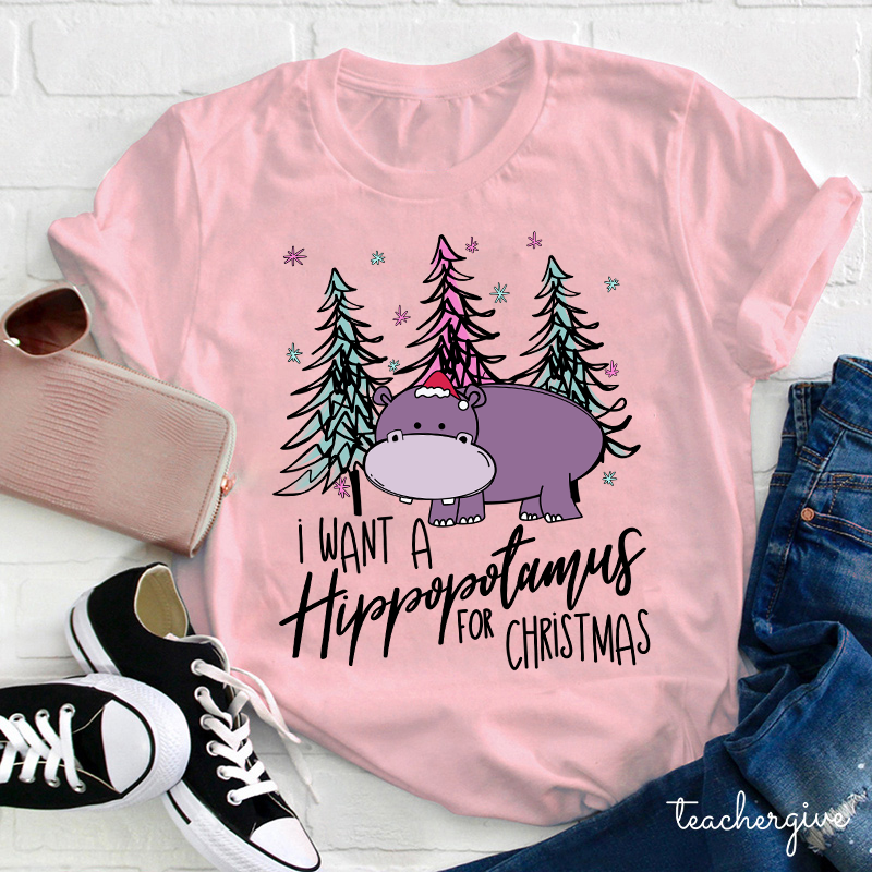 I Want A Hippopotamus For Christmas Teacher T-Shirt