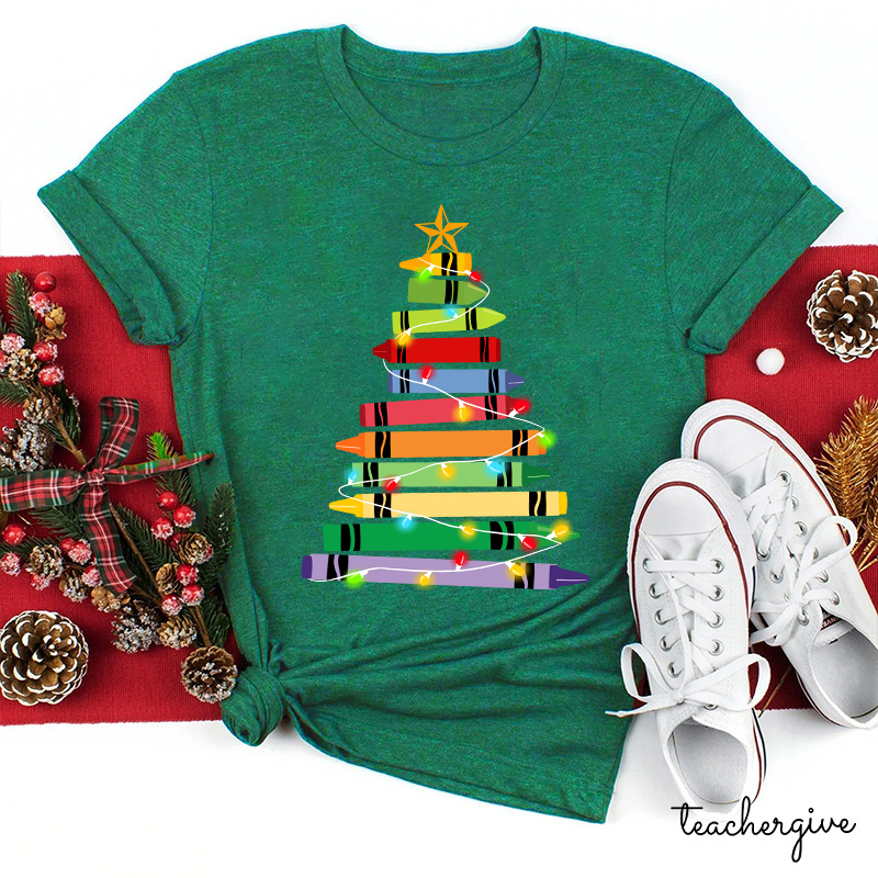Crayons Tree Colored Ligths Teacher T-Shirt