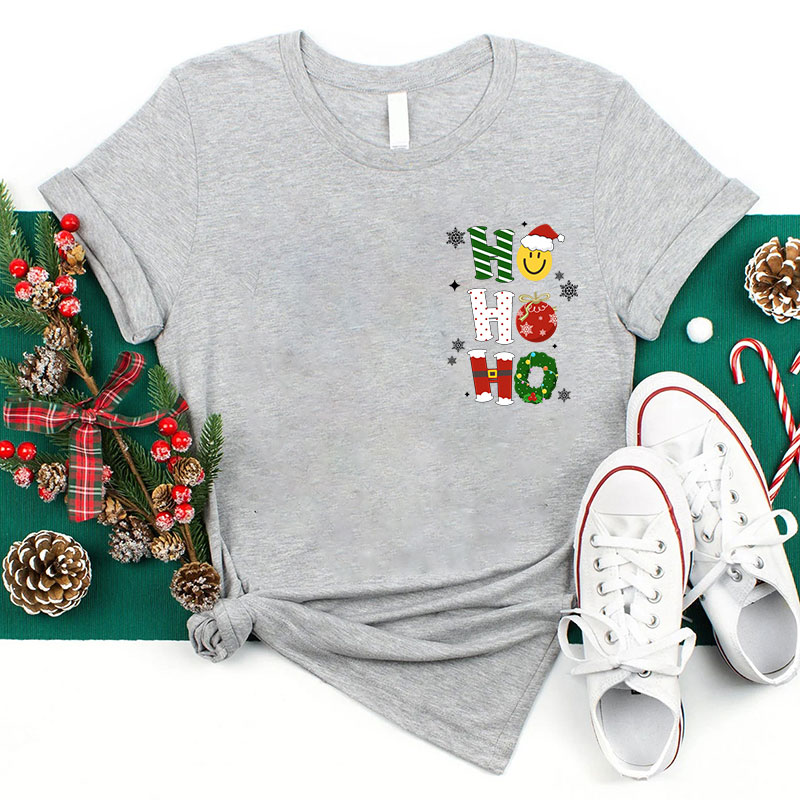 Ho Ho Ho Santa Claus Is Coming Christmas Wreath Teacher T-Shirt