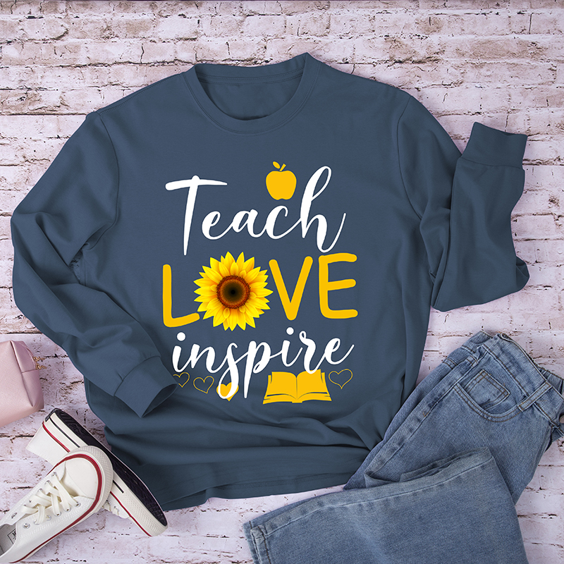 Teach Love Inspire Flower Teacher Long Sleeve T-Shirt