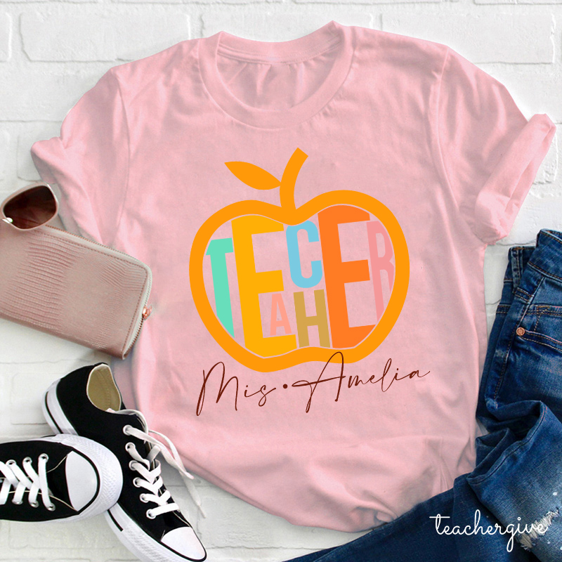 Personalized Artistic Apple Teacher T-Shirt