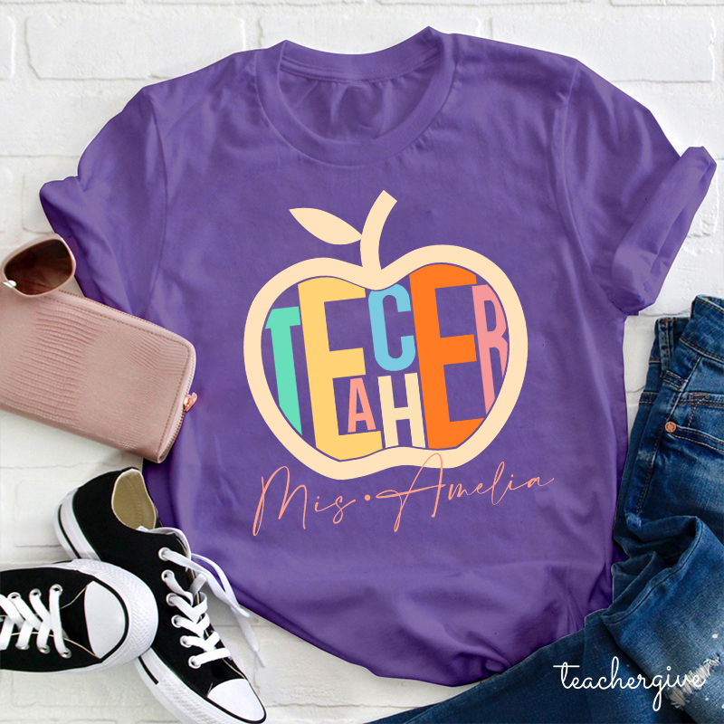 Personalized Artistic Apple Teacher T-Shirt
