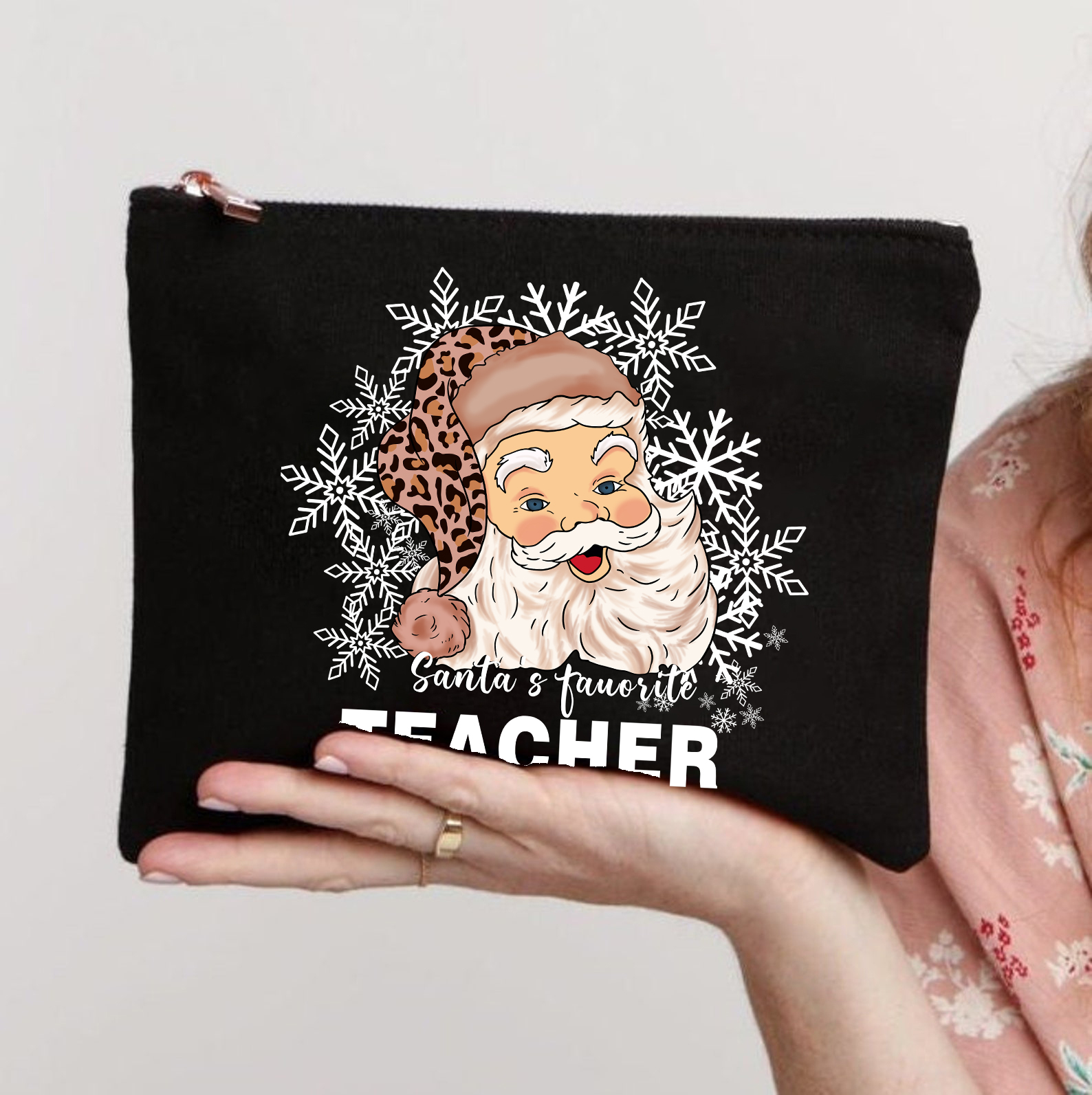 Christmas Santa's Favorite Teacher Makeup Bag