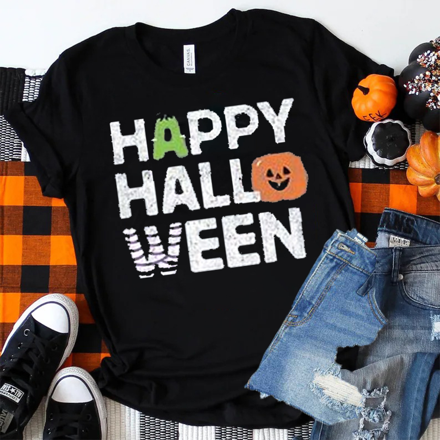 Smiling Pumpkin Happy Halloween   T-Shirt