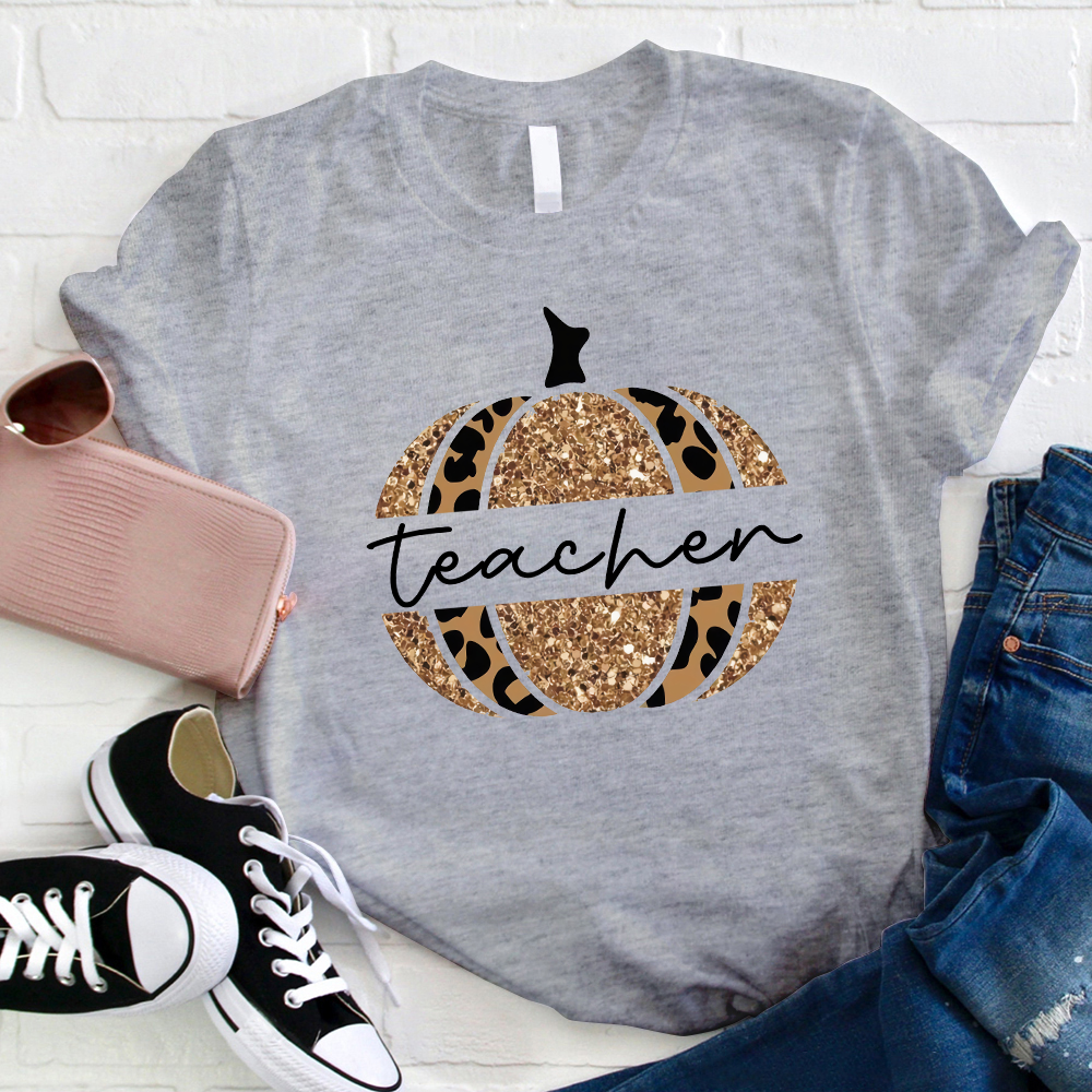 Shining Gold Pumpkin Teacher T-Shirt