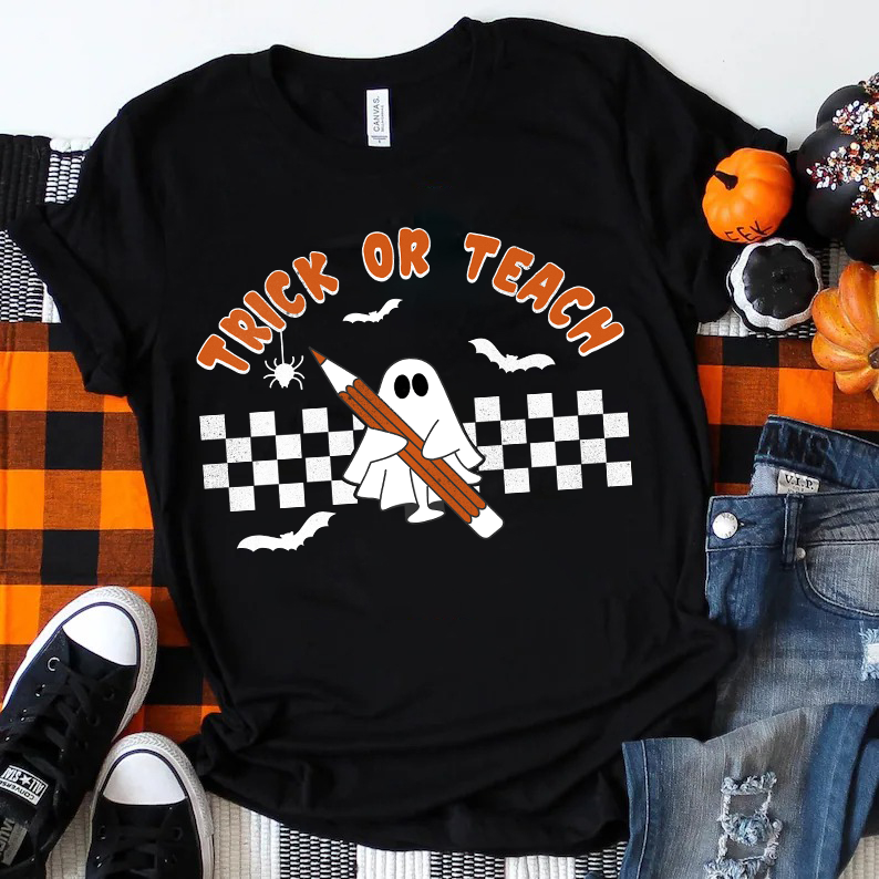 Trick Or Teach Cute Ghost Holding A Pencil T-Shirt