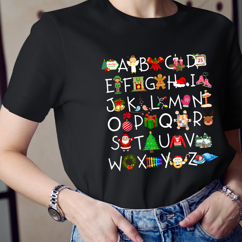 Christmas Elements Alphabet Teacher T-Shirt
