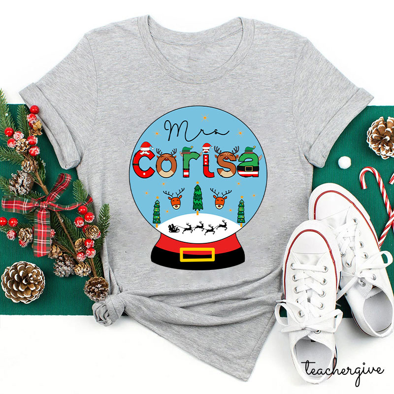 Personalized Merry Christmas Snow Scene Teacher T-Shirt