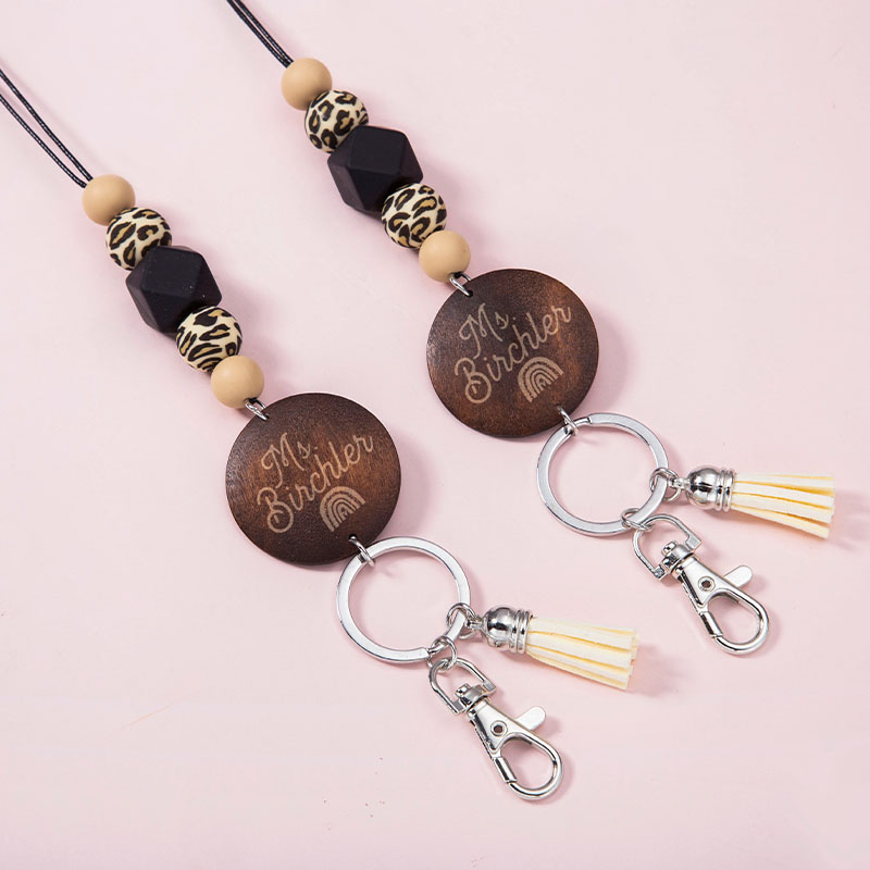 Personalized Beaded Teacher Leopard Lanyard