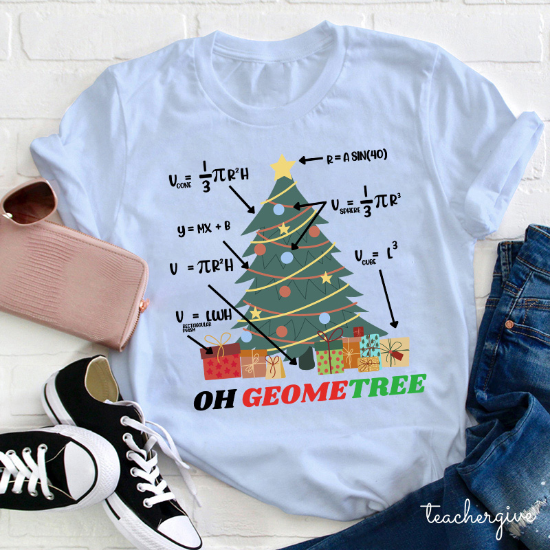 Oh Geometree Christmas Teacher T-Shirt