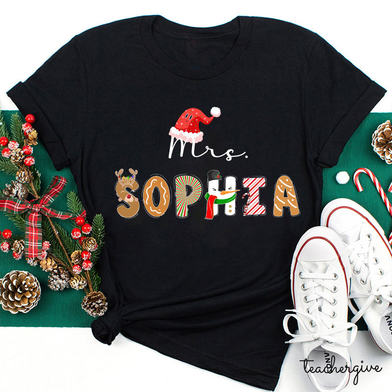 Personalized Christmas Vibes Teacher Name Teacher T-Shirt