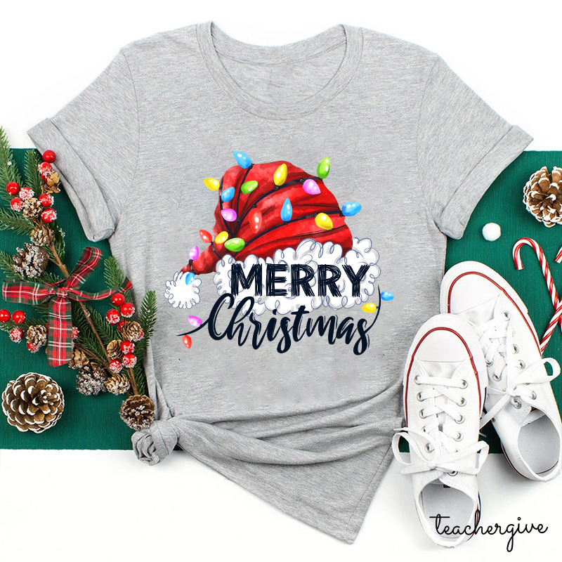 Merry Christmas And Big Red Hat Teacher T-Shirt