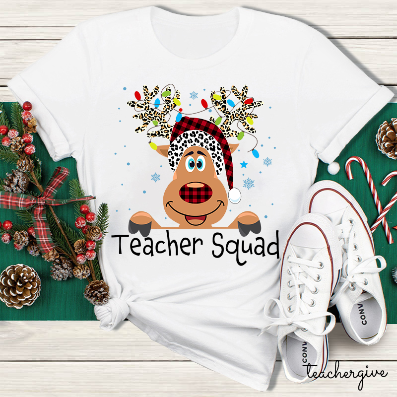 Merry Reindeer Teacher Squad Teacher T-Shirt