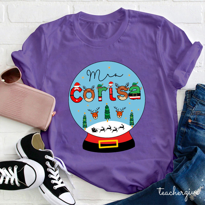 Personalized Merry Christmas Snow Scene Teacher T-Shirt