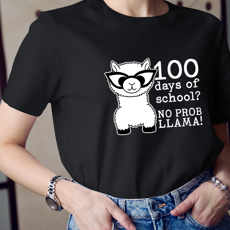 100 Days Of School No Probllama Teacher T-Shirt