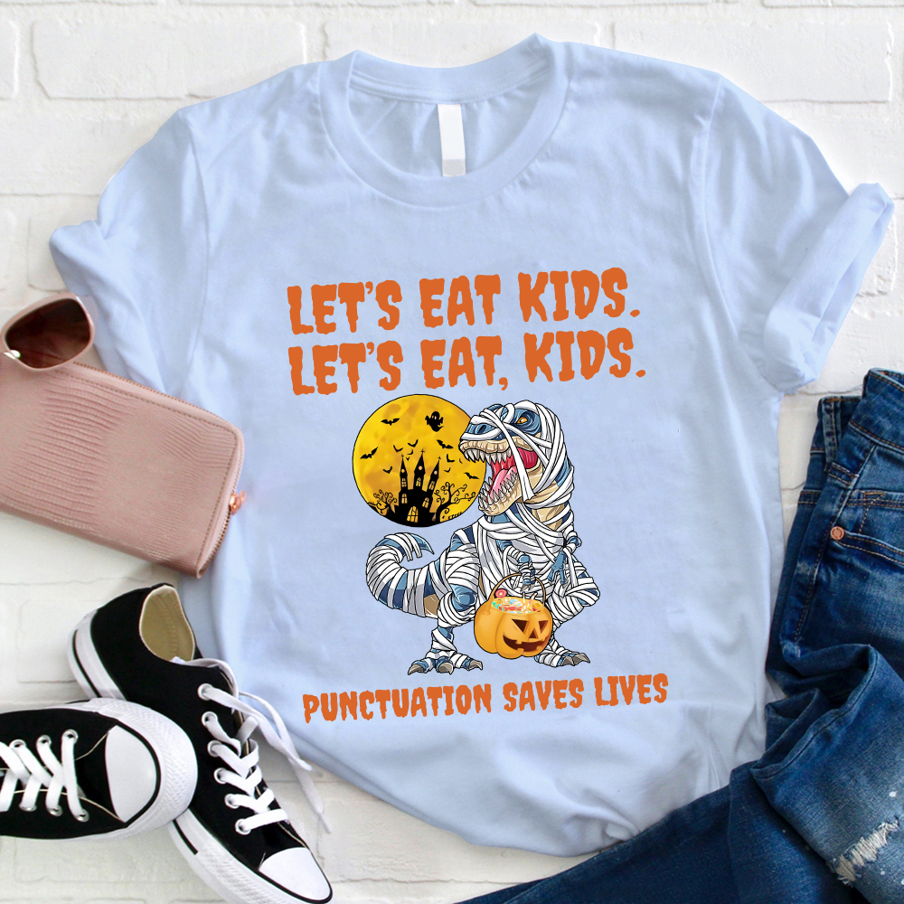 Punctuation Saves Lives Dinosaur With Bandage Teacher T-Shirt
