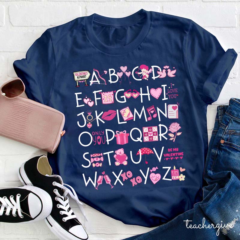 Valentine Vibes Alphabet Teacher T-Shirt