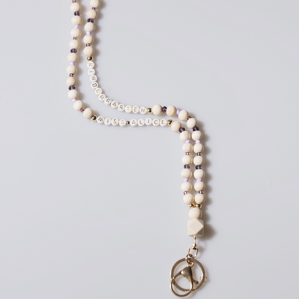 Personalized Multicolor Wooden Beads Teacher Name And Grade Lanyard