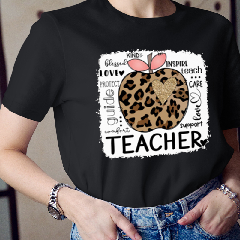 Leopard Apple Teacher T-Shirt