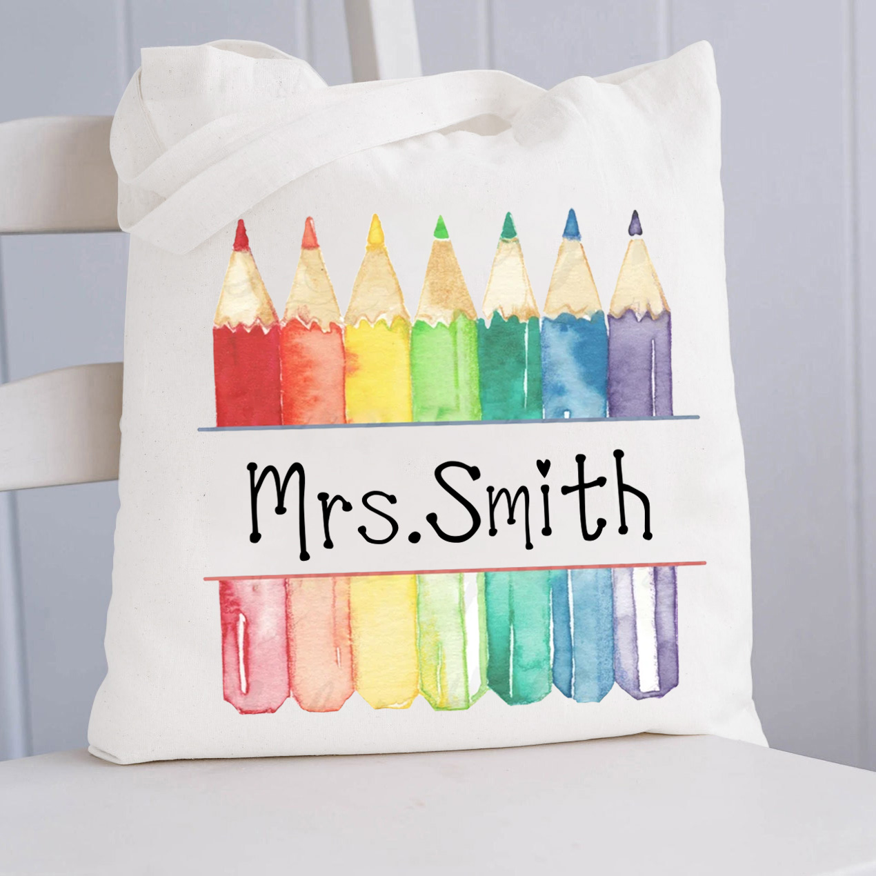 Personalized Teacher Letter Colorful Pencils Tote Bag
