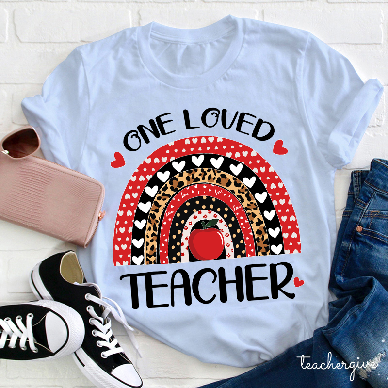 One Loved Teacher Leopard Rainbow T-Shirt