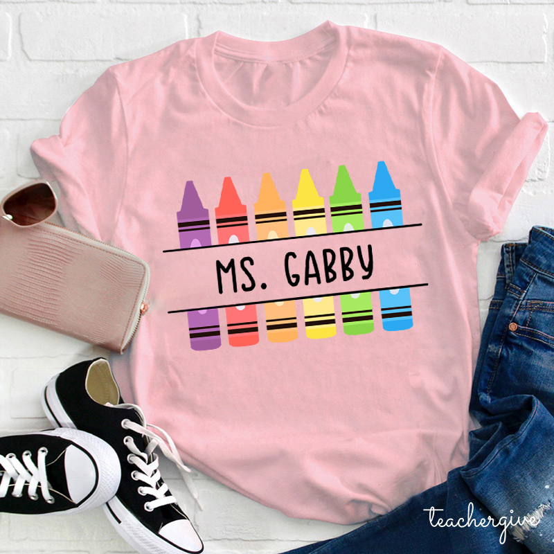Personalized Crayon Teacher Name T-Shirt