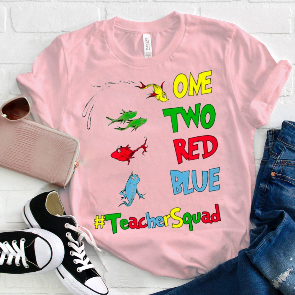 One Two Red Blue Teacher Squad T-Shirt
