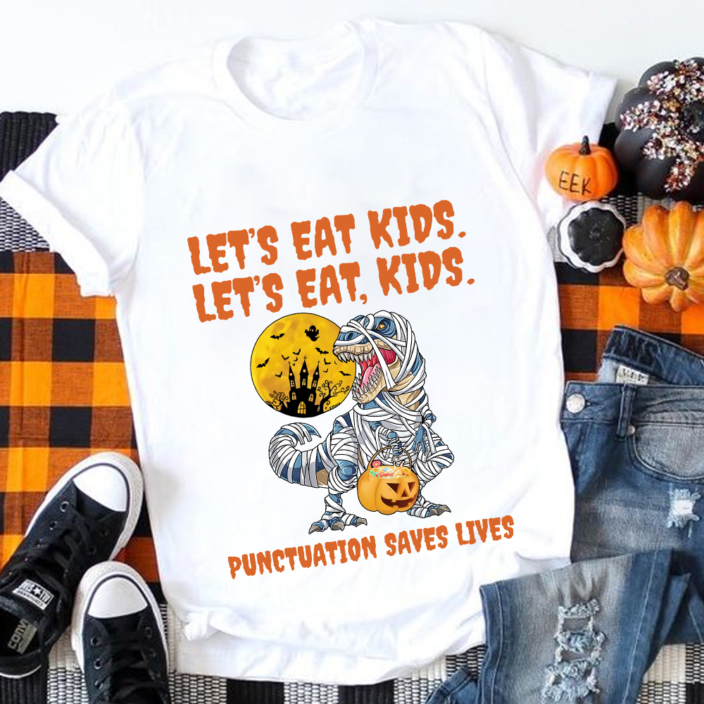 Punctuation Saves Lives Dinosaur With Bandage Teacher T-Shirt