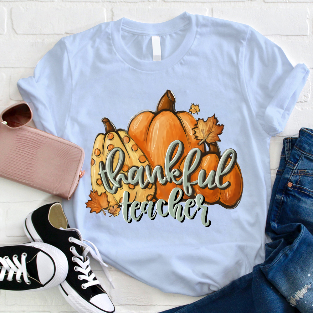 Autumn Pumpkin Thankful Teacher T-Shirt