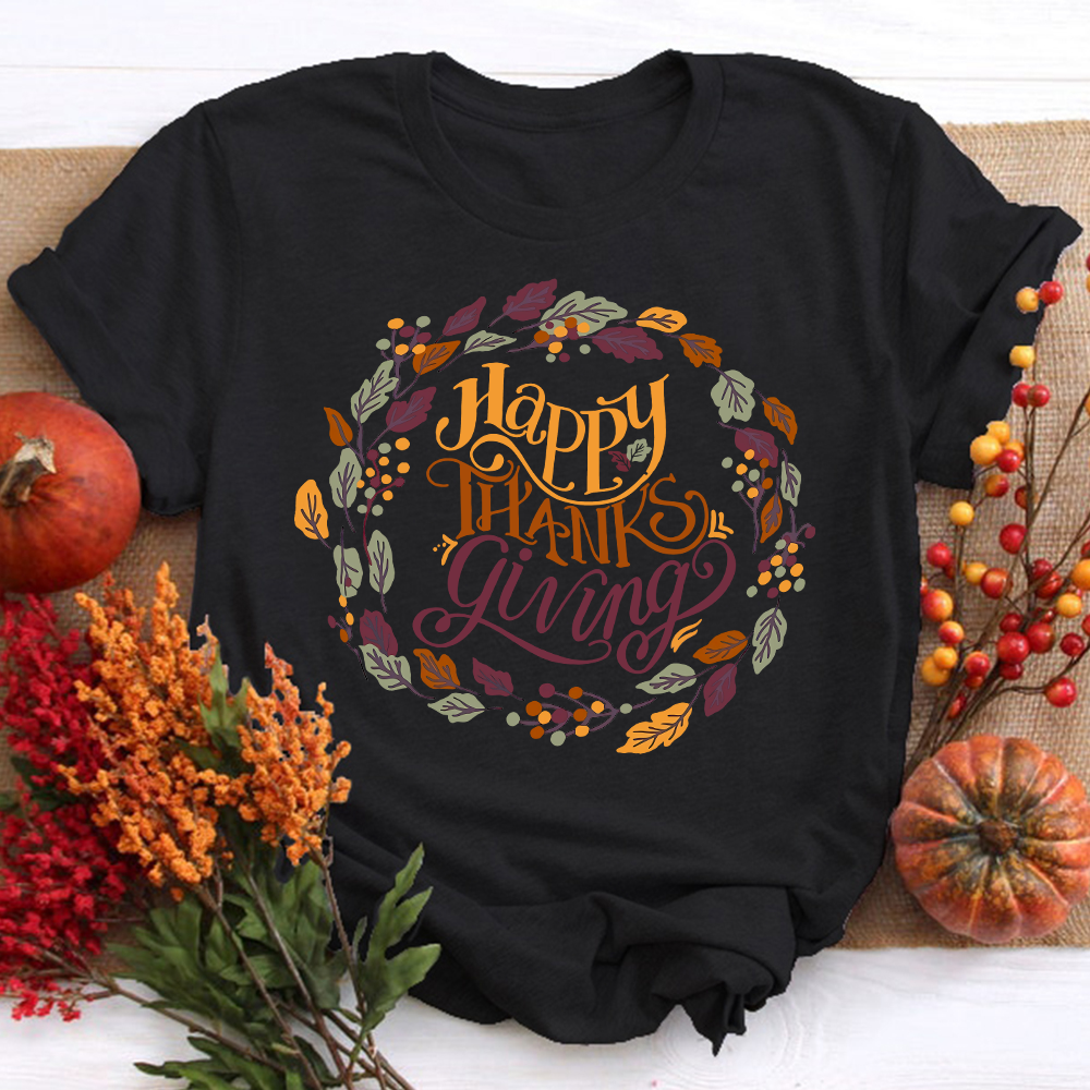 Wreath Happy Thanksgiving Teacher T-Shirt