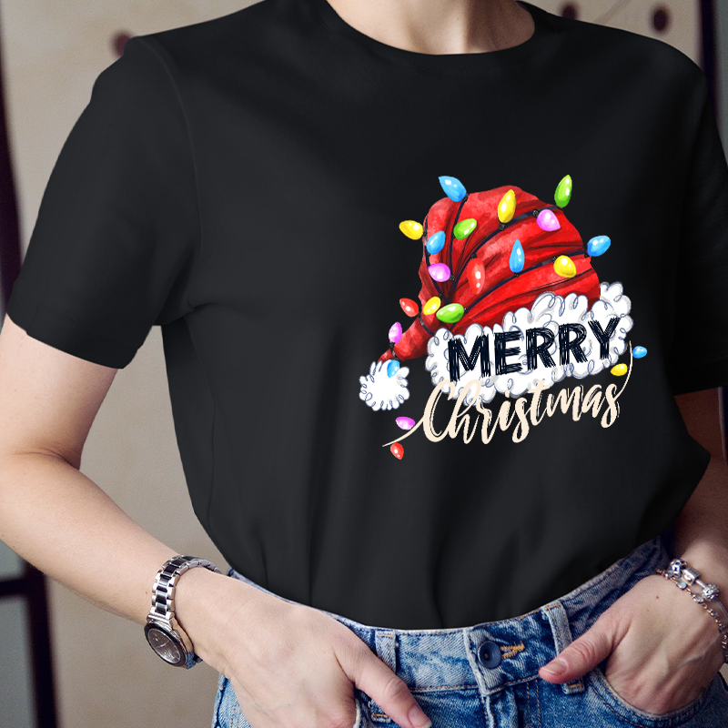 Merry Christmas And Big Red Hat Teacher T-Shirt