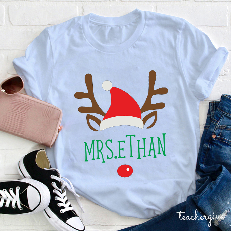 Personalized Christmas Reindeer Teacher T-Shirt