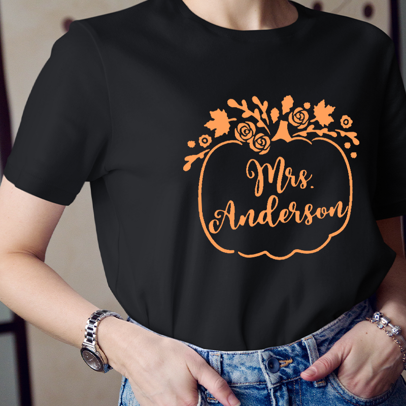 Personalized Rose Pumpkin Teacher T-Shirt