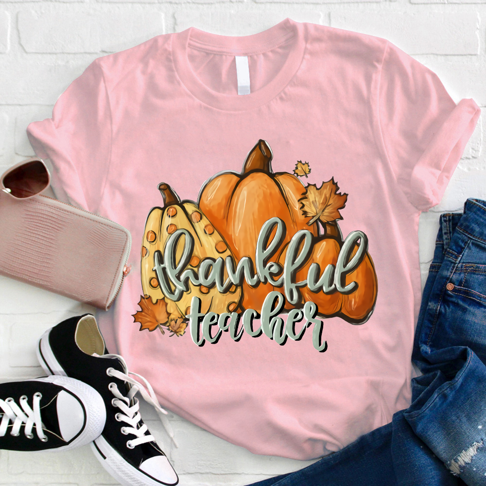 Autumn Pumpkin Thankful Teacher T-Shirt