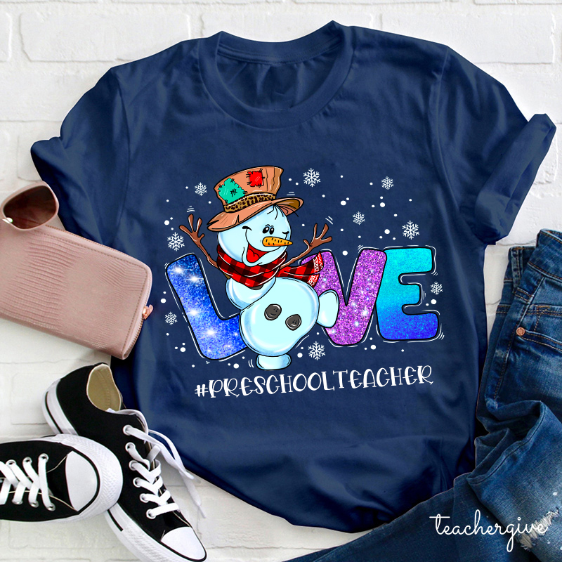Personalized Snowman Love Shining Christmas Teacher T-Shirt