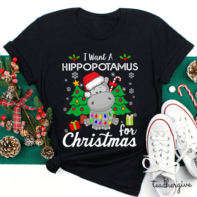 I Want A Hippopotamus For Christmas Teacher T-Shirt