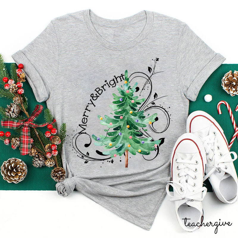 Merry And Bright Christmas Teacher T-Shirt