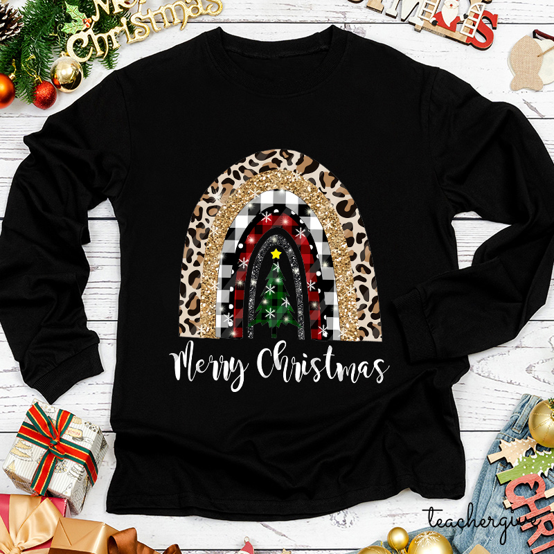 Merry Christmas A Christmas Tree In The Snow Teacher Long Sleeve T-Shirt
