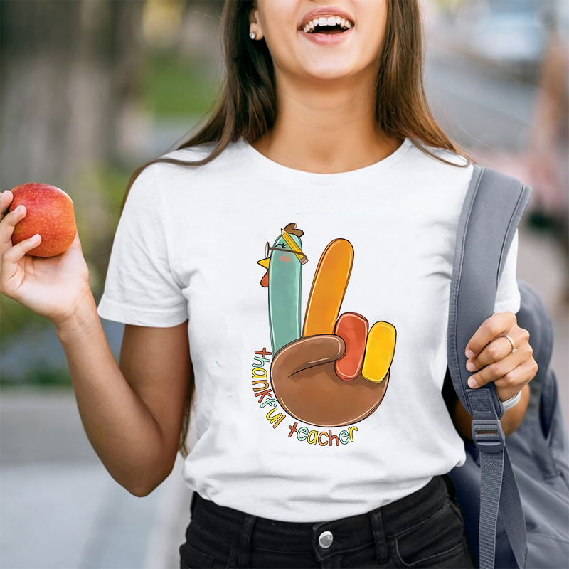 Funny Turkey Thankful Teacher T-Shirt