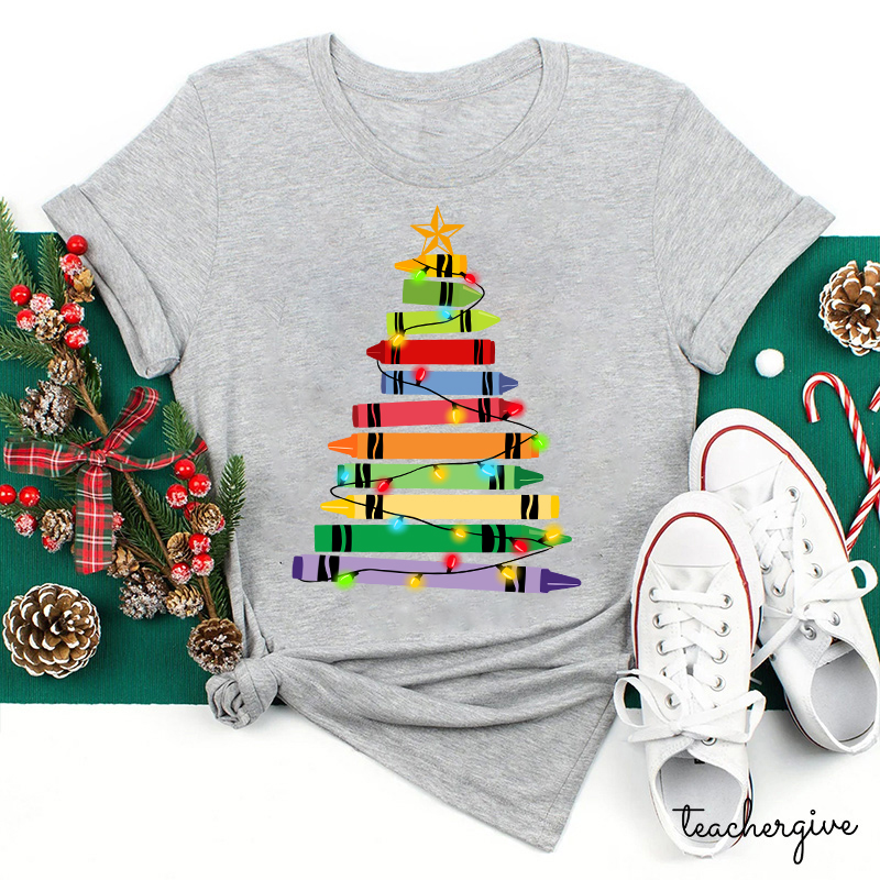 Crayons Tree Colored Ligths Teacher T-Shirt