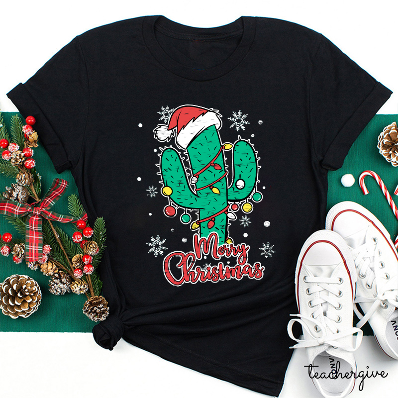 Merry Christmas Cactus Teacher T-Shirt