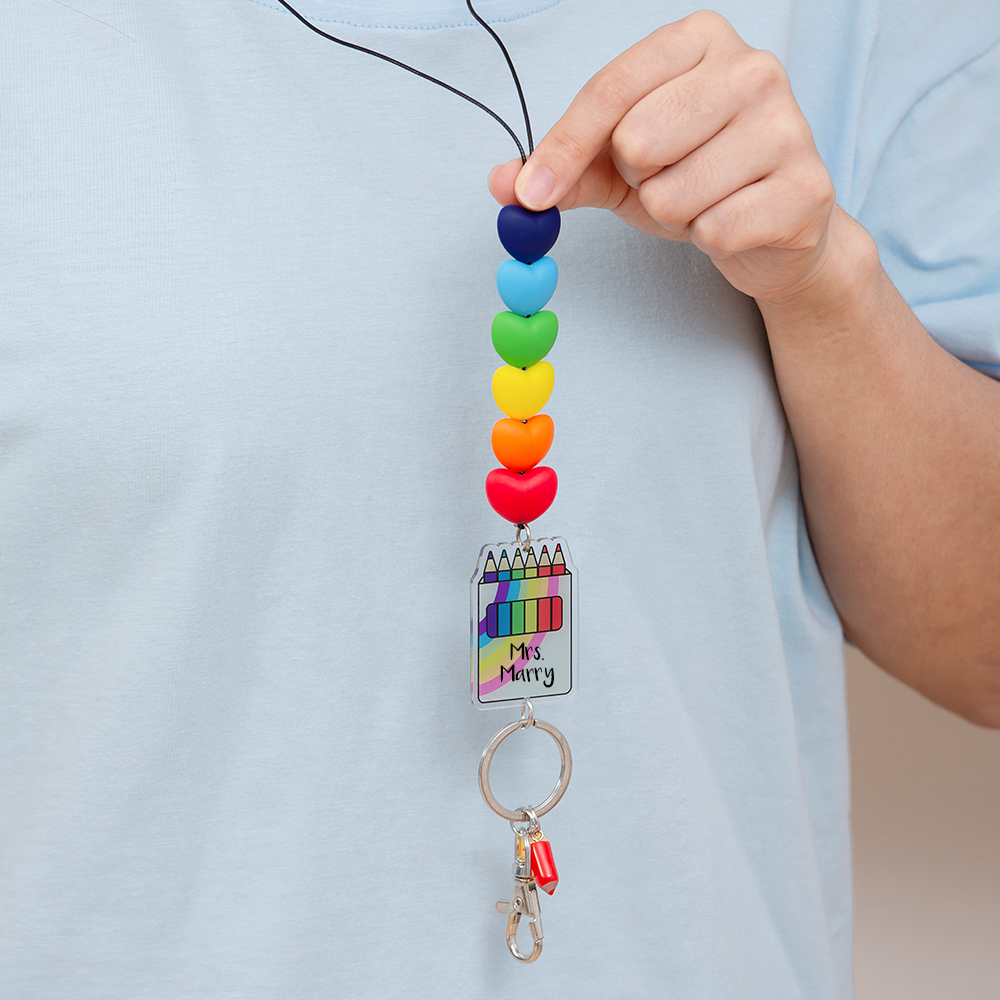 Personalized Colorful Hearts Crayon  Bead Lanyard