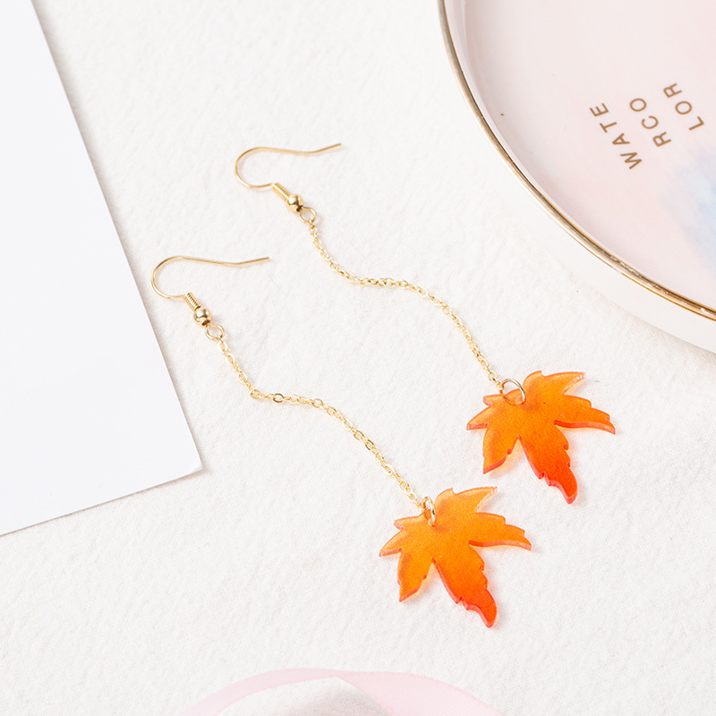 Red maple leaves Long Acrylic Teacher Earrings