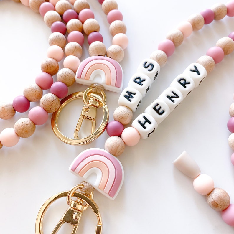 Personalized Rainbow Bead Teacher Lanyard