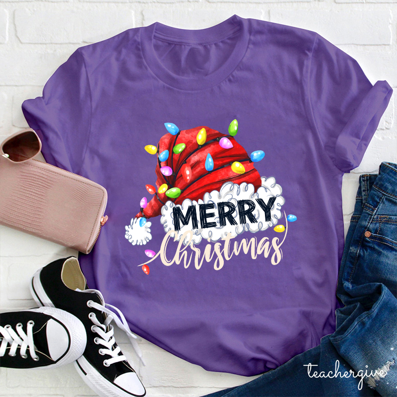 Merry Christmas And Big Red Hat Teacher T-Shirt