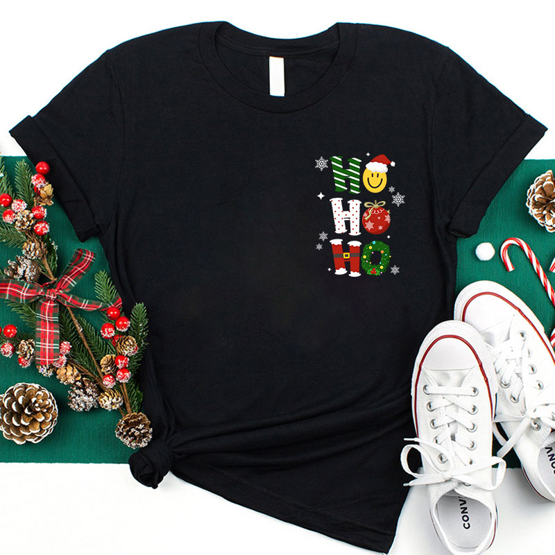 Ho Ho Ho Santa Claus Is Coming Christmas Wreath Teacher T-Shirt